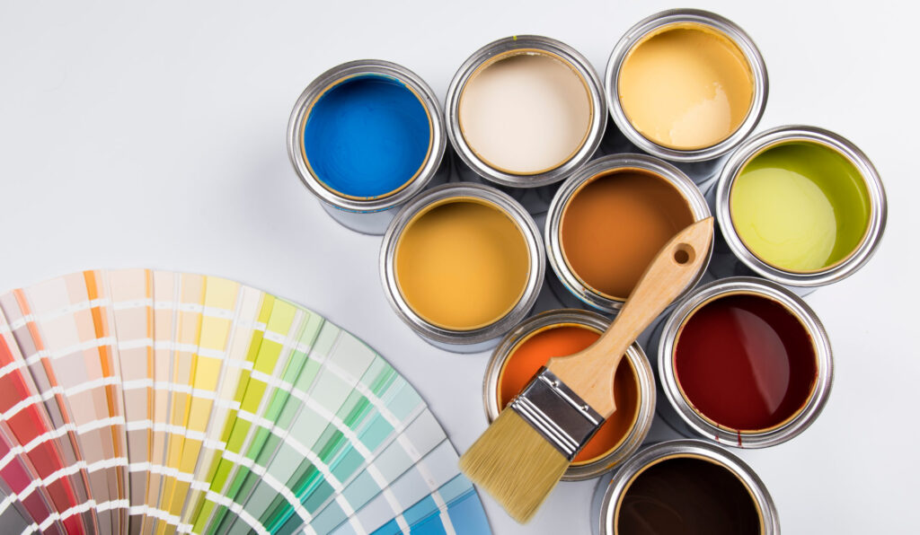 Nolan Painting Company- Havertown, PA paint buckets and color swatches